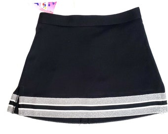 Cheerleader skirt black  with silver sparkle,  plain white and black trim , youth size 10   see size in description
