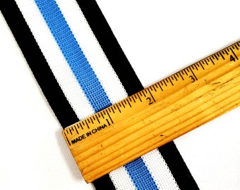 Trim black, white, light victory blue, white, black   cheer leader athletic team uniform 2 inch wide 5  stripe per yard