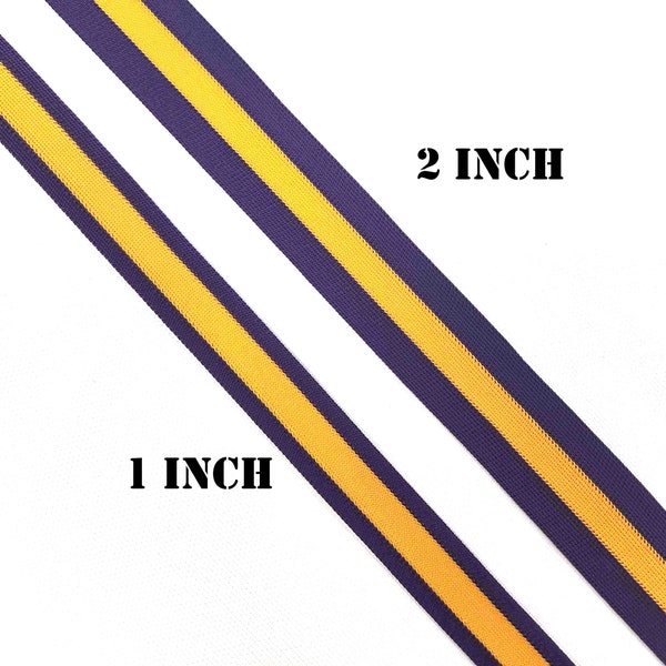 Trim stripe purple,  light gold , purple, cheer leading athletic team colors  1.5 inch wide  and 1 inch wide priced per yard