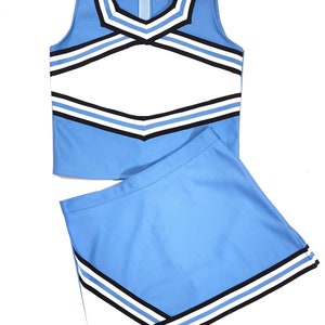 Cheerleader Uniforms Girls Youth child adult plus mens Cheer Uniforms Spirit School  light blue victory  white