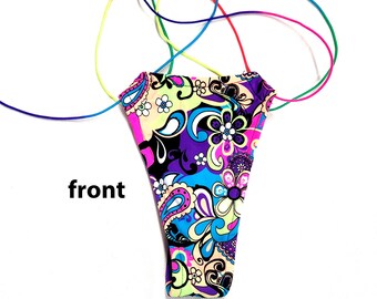 T back legals womens size  UV NEON Paisley  flowers retro  stripper, thong, rave, club,  exotic, dance, panty,butterfly  scrunchie back