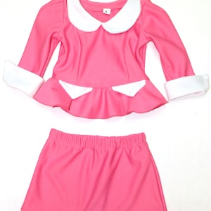 Cheerleader Uniforms Girls size 3 Toddler Cheer Uniforms Spirit School  pink white 2 piece top and skirt
