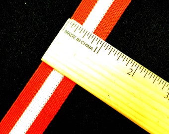 Trim medium orange, white, medium orange, cheer leader athletic team uniform 1 inch wide 3 stripe even stripe priced per yard