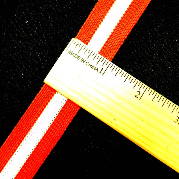 Trim medium orange, white, medium orange, cheer leader athletic team uniform 1 inch wide 3 stripe even stripe priced per yard
