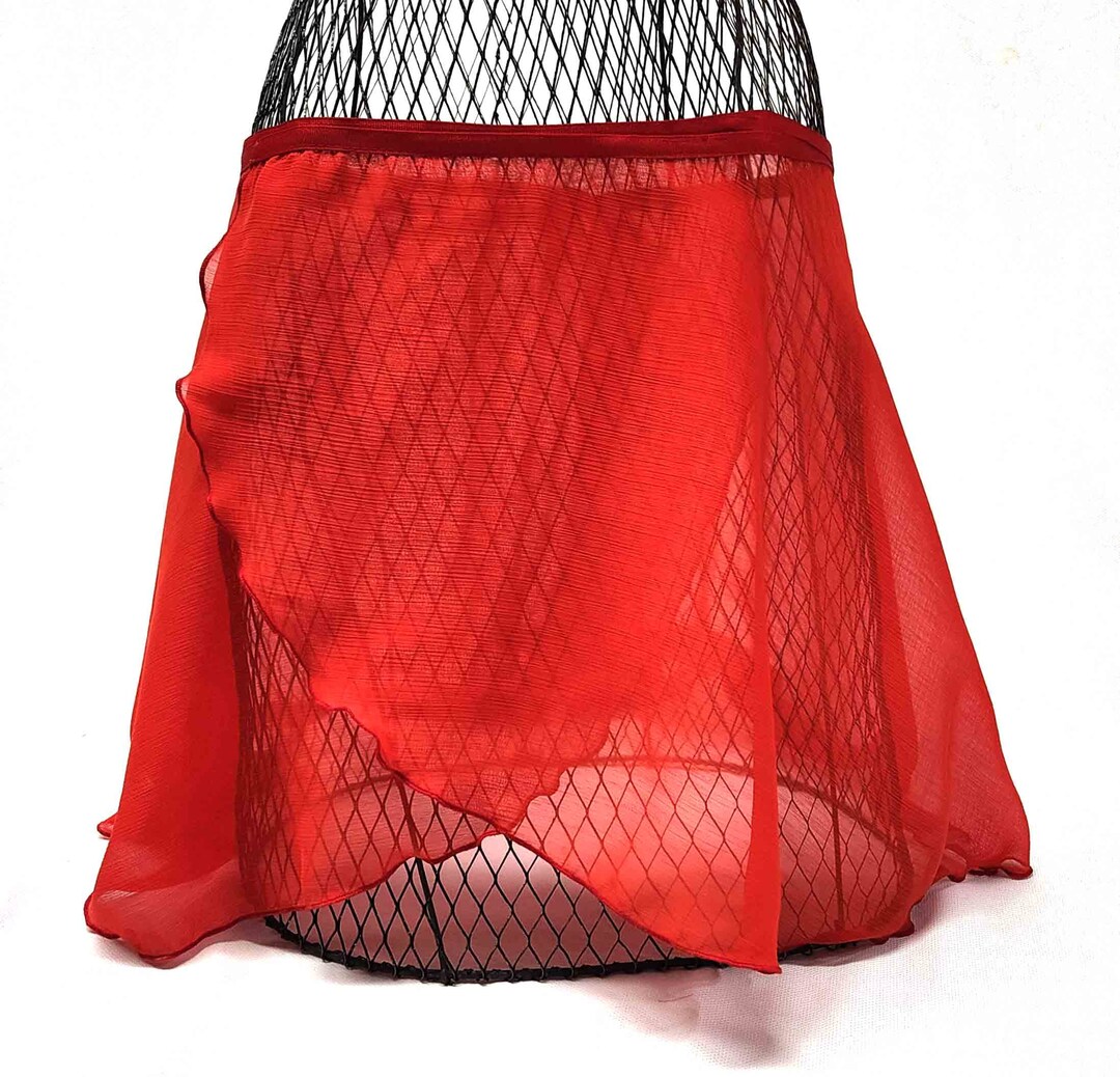 Wrap Skirt Ballet Dance Womens Red Semi Sheer Textured Chiffon
