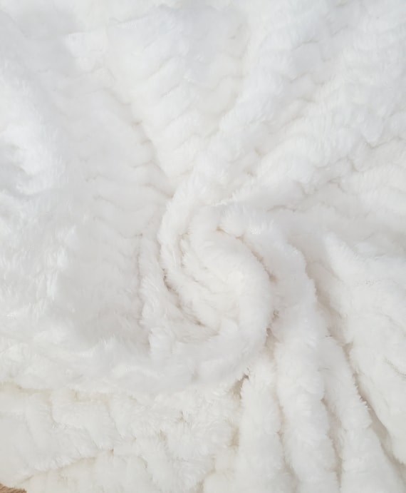 Fabric fleece chevron textured white 58