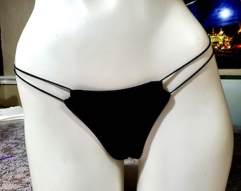 T back legals womens style   solid black spandex black elastic cord stripper, thong, rave, club,  exotic, dance, panty, swim butterfly back