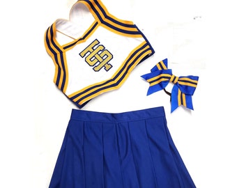 Cheerleader taylor made outfi,  adult plus, men, child, Royal blue white gold BOW Sold Separate  options rush fee See description