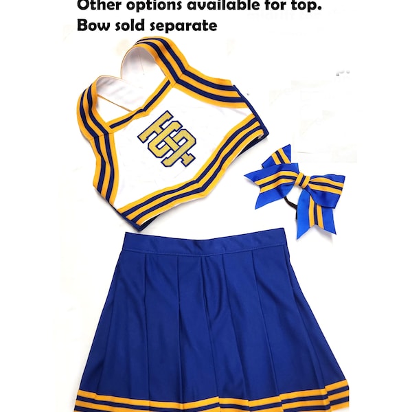 Cheerleader taylor made outfi,  adult plus, men, child, Royal blue white gold BOW Sold Separate  options rush fee See description