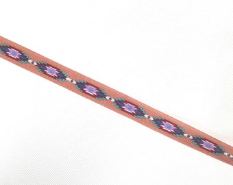 Grosgrain ribbon 5/8 inch teracotta peach  Aztec desert Southwest Indian ornament single sided print  priced per 3 yards