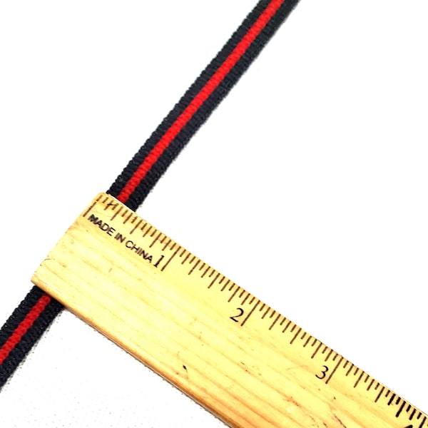 Trim Cheerleader, atlhetic team color black, scarlet red, black   athletic team uniform 3/8  inch wide 3 stripe even stripe priced per yard