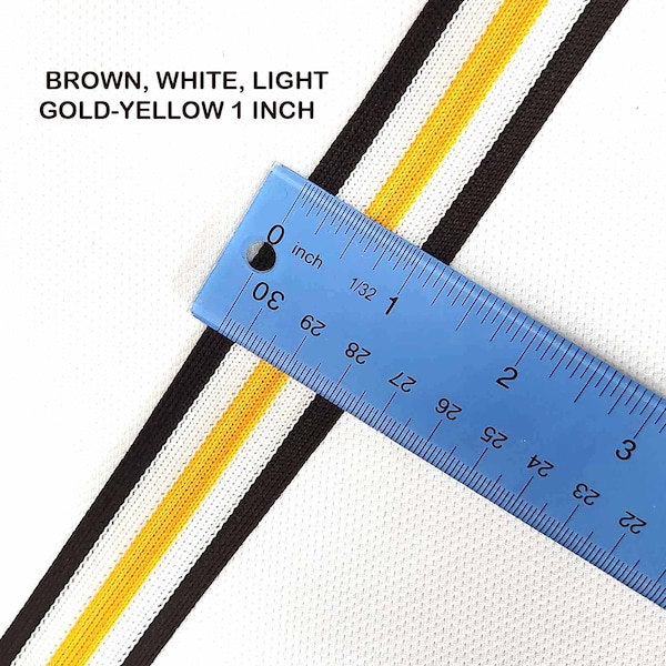 Trim 1  inch solid BROWN ,  white, gold /yellow, cheerleader athletic uniform  school uniform priced per yard