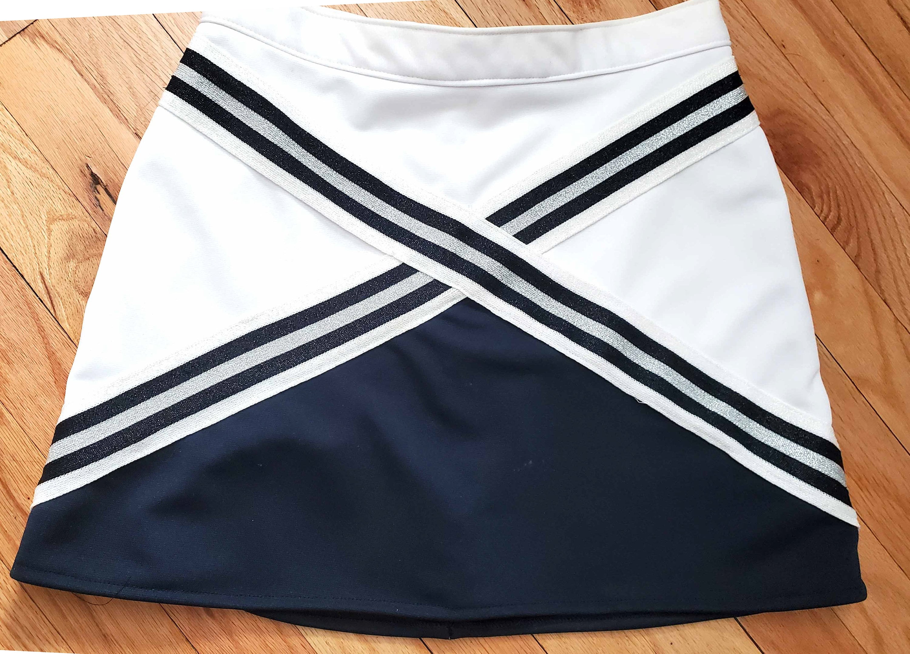Cheerleader Skirt Navy White Adult ALL Sparkle Trim Silver White Navy Front and Back. Fabric and Trims for Sale. Etsy