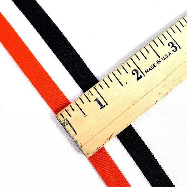 ELASTIC Trim stripe team orange  white black  cheer leading athletic team colors 1 inch wide priced per inch so you can buy what you need