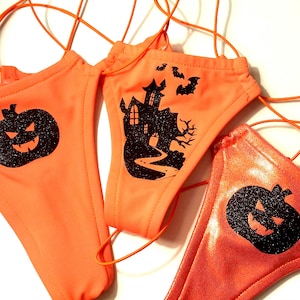 T back legals women size UV NEON Halloween pumpkin haunted house orange black stripper thong rave,exotic dance Triangle tops additional cost