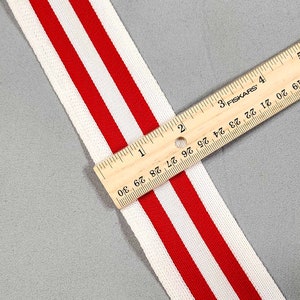 Trim  2 inch  white red  5 even stripes  cheer leader athletic team uniform  wide priced  per yard