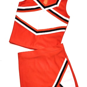 Cheerleader Uniformen Mädchen Jugend Kind Erwachsene, plus Größe, Herren, Cheer Uniformen Spirit School orange weiß