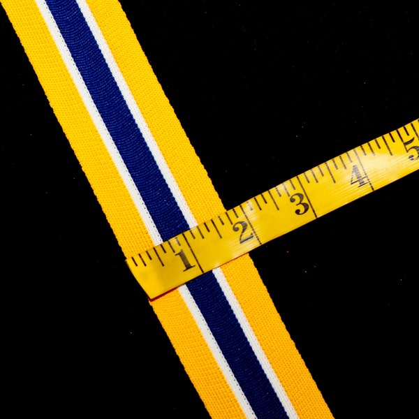 Trim stripe Yellow gold, White Royal blue, White,Yellow gold, 5 uneven stripe cheer leading athletic team colors 1 3/4 in. priced per yard