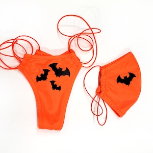 T back legals UV NEON Halloween bats, MASK orange black bats,  stripper, thong, rave, exotic,  panty, swim  items sold separate