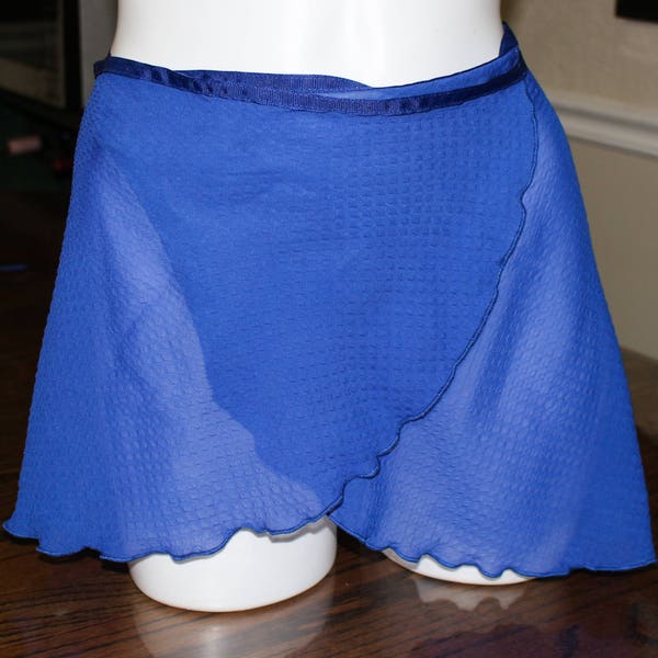 Wrap Skirt  ballet dance womens, girls, teen,  royal blue pucker chiffon  BEAUTIFUL!