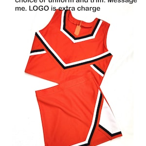 Cheerleader Uniformen Mädchen Jugend Kind Erwachsene, plus Größe, Herren, Cheer Uniformen Spirit School orange weiß