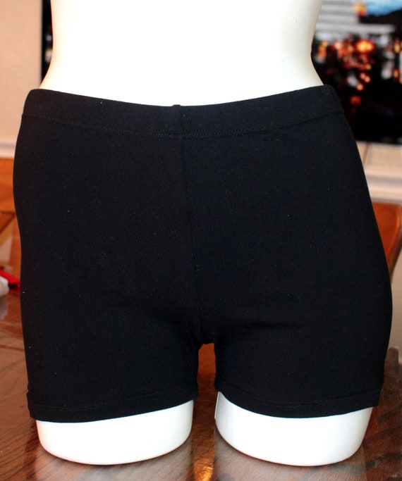 shorts black matt spandex spankys spankie dance gymnastics cheer leading  modest cut longer girth higher on waist adult