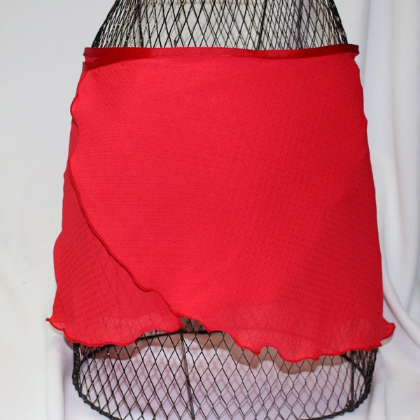 Wrap Skirt  ballet dance womens red  semi sheer  pucker chiffon    BEAUTIFUL!