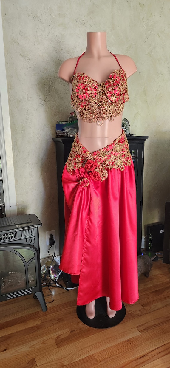 Belly Dance Exotic Sexy Costume Medium Adult Red Satin 3 Piece