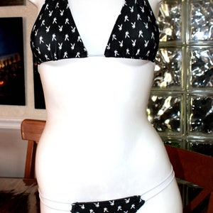 T back legals womens size Bunny Triangle Top,Masks Black & White spandex white elastic strings stripper thong  exotic items sold separate