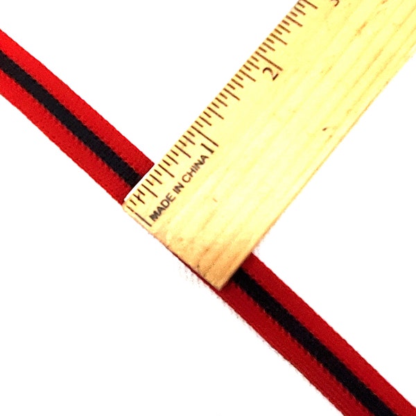 Trim  team color scarlet red, black, scarlet red,, cheer leader athletic team uniform 1/2 inch wide 3 stripe even stripe priced per yard