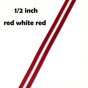 Trim  Cheerleader athletic team red white red  3 stripe  1/2 inch wide athletic team uniform  priced per yard
