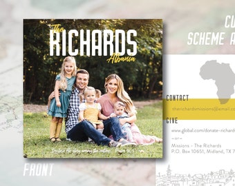 Photo Missionary Prayer Cards Missions Announcement Card - 4 x 4 Inch Custom Color Palette Custom Drawing- Printed Materials or Digital File