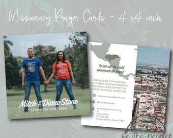 Photo Missionary Prayer Cards Missions Announcement Card- 4 x 4 Square Custom Color Available - Printed Materials or Digital File