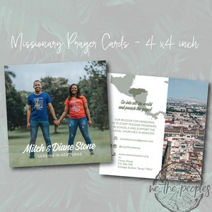 Photo Missionary Prayer Cards Missions Announcement Card- 4 x 4 Square Custom Color Available - Printed Materials or Digital File