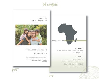 Simple Minimal Photo Missionary Prayer Cards Missions Announcement Card - 4 x 6  Custom Color Palette - Printed Materials or Digital File