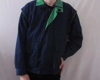 VINTAGE GABICCI Minimal Dark Blue Zipper Jacket - Size M