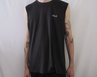 VINTAGE FILA Minimal Black Sleeveless T-Shirt Streetwear Athletic - Size L