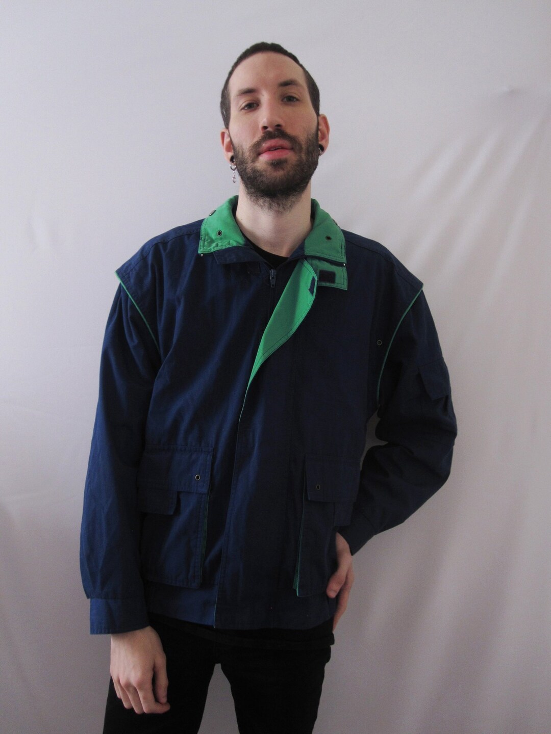 VINTAGE GABICCI Minimal Dark Blue Zipper Jacket Size M Etsy Canada