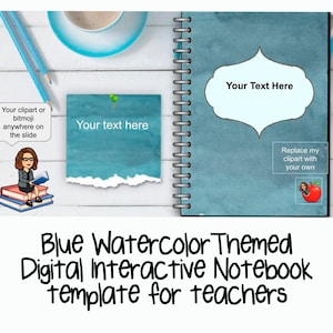 Blue Watercolor Themed Digital Interactive Notebook Template | Instant Download | Teacher Tools