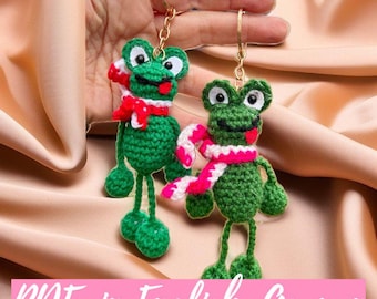 Patrón mini llavero de rana a crochet, patrón de crochet de rana amigurumi, llavero de rana a crochet tutorial de crochet pdf en inglés, alemán