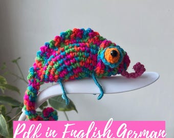 Crochet Pattern CHAMELEON,amigurumi chameleon pdf in english, german