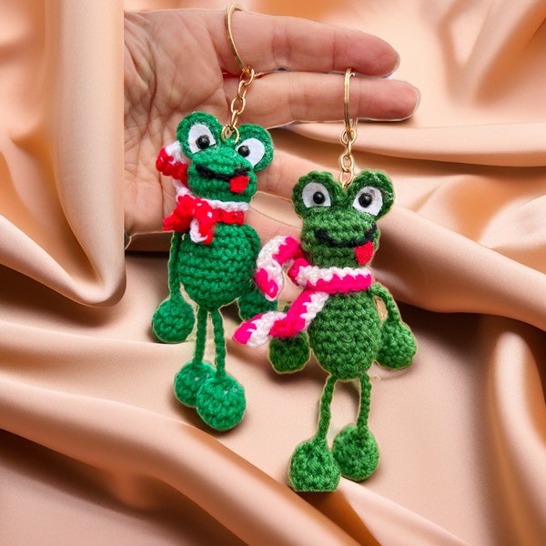 Mini crochet frog keychain pattern, amigurumi frog crochet pattern, crochet frog keyring crochet tutorial
