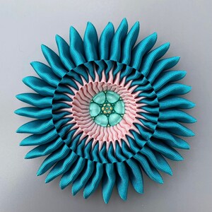 Unique Charybdis double brooch - turquoise and pale pink- with vintage glass central piece
