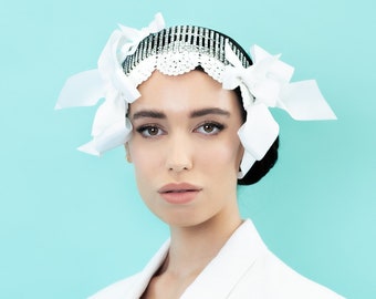 Bimba - Diamonte headband with bows - White