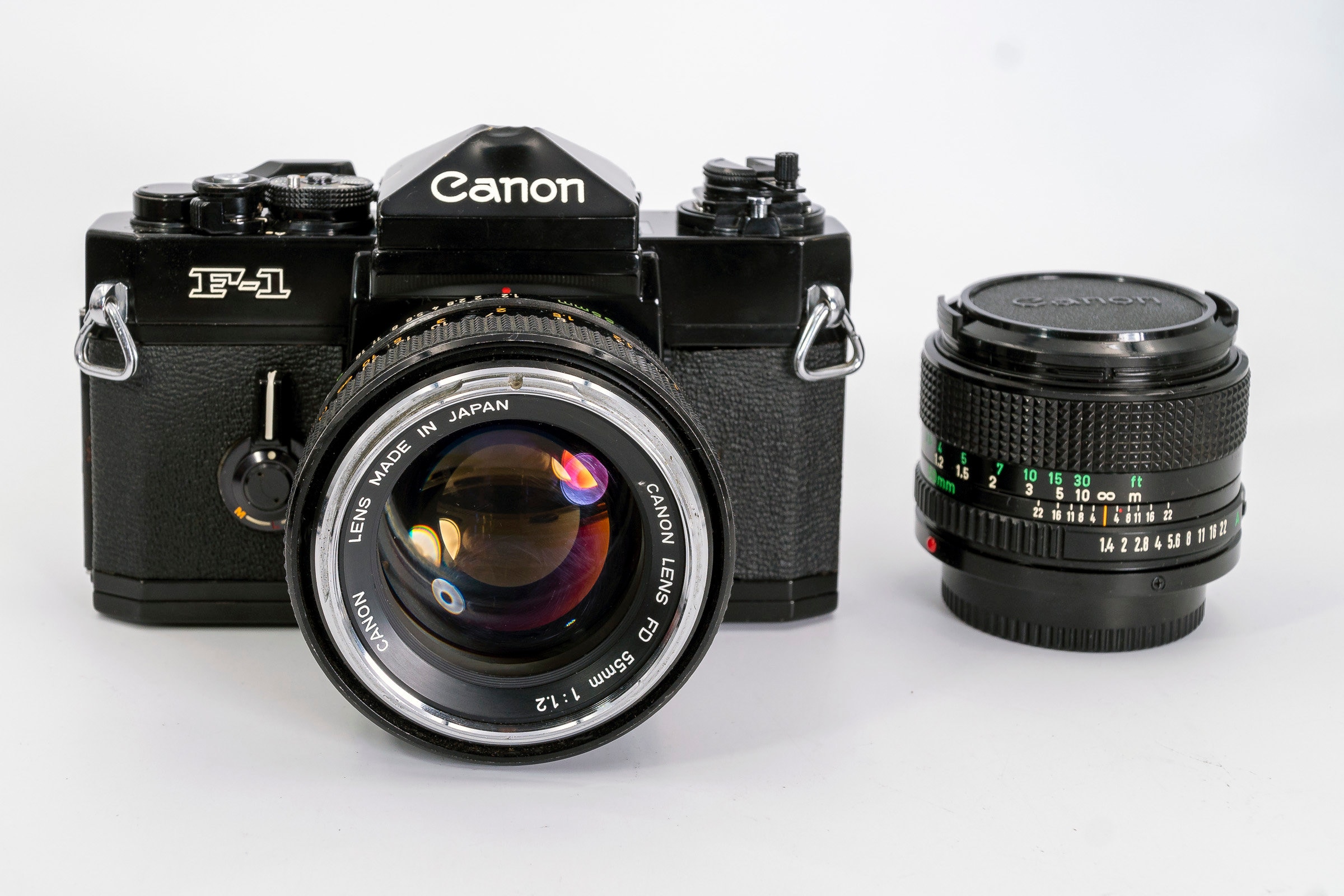 Canon F1 SLR Camera with Canon 50mm F1.4 or 55mm F1.2 Lens.