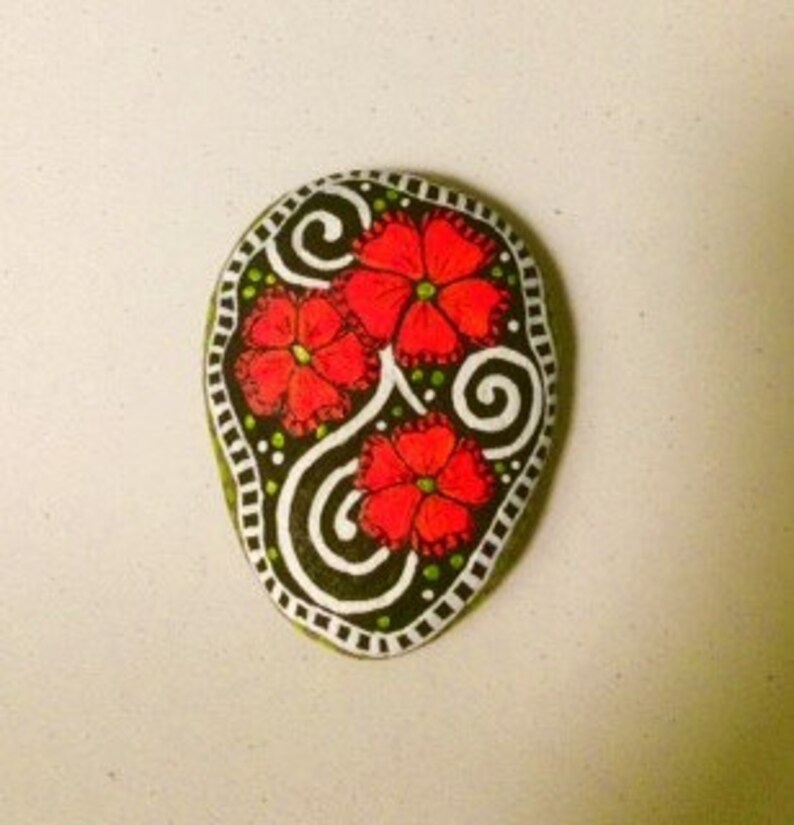 Painted Rock Neon Orange Flowers with swirls and dots Etsy