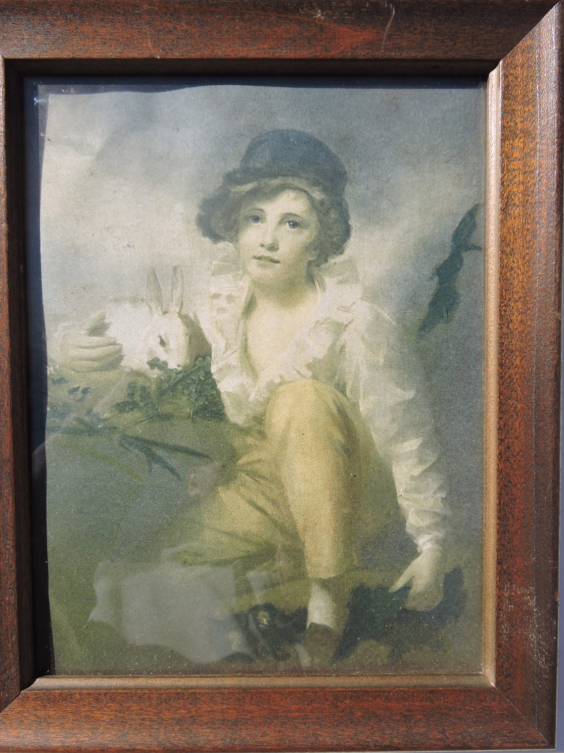 Litho Print Boy and Rabbit 1814 Antique Framed | Etsy