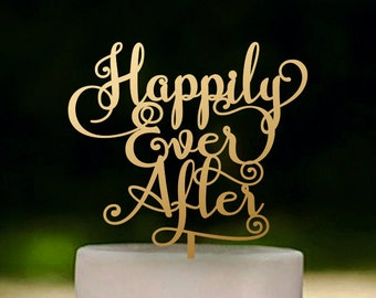 Wedding Cake Topper Happily Ever After Gold or Silver Metallic