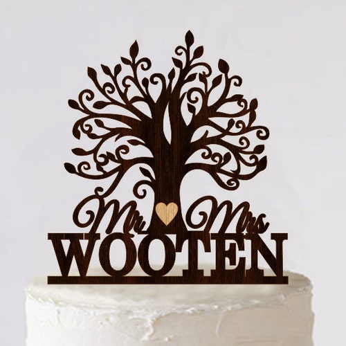 Tree Wedding Cake Topper Custom Last Name Wooden Mr and Mrs Etsy