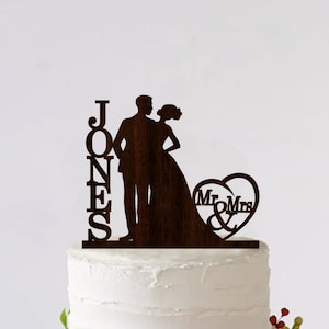 Mr & Mrs Cake Topper Wedding Cake Topper African American Couple Personalized Monogram Cake Topper Wooden Rustic Cake Silhouette Cake Topper